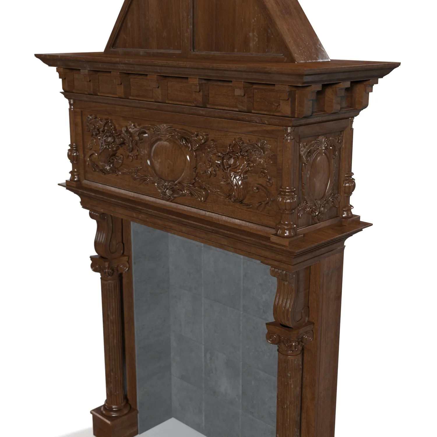 Oak Room Wooden Fireplace 3D Model_05